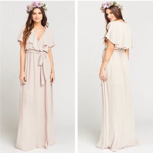 NWT Show Me Your Mumu Audrey Maxi Bridesmaid Dress Light Gray/Beige Floor Length